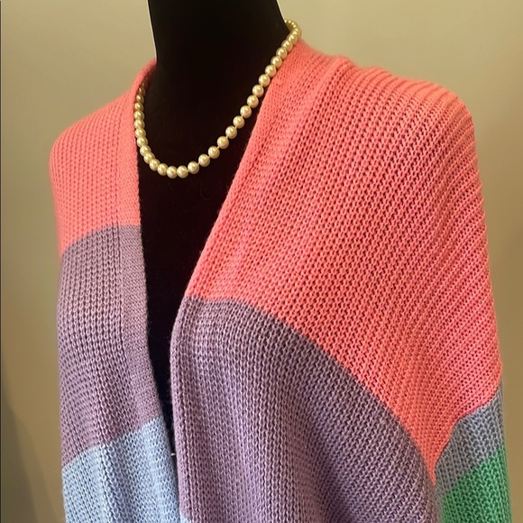 Colorful Striped Women's open cardigan with pockets chunky look - Picture 2 of 2